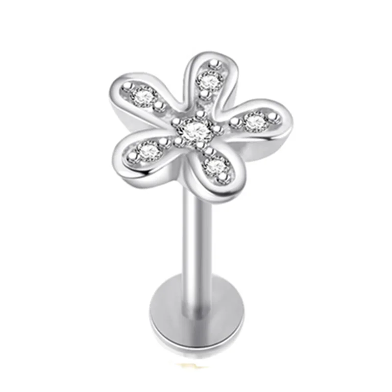 Crystal Flower Tragus Piercing Earring, Flat 16G