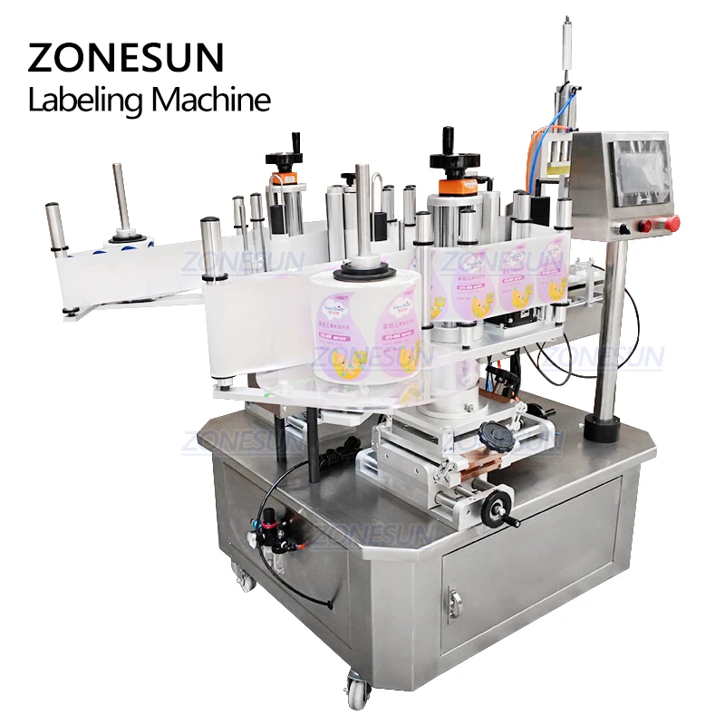 ZONESUN ZS-TB210 Semi Automatic Double Size Tube Sticker Water Flat Bottle Labeling Machine For Bottles Label Dispenser Machine
