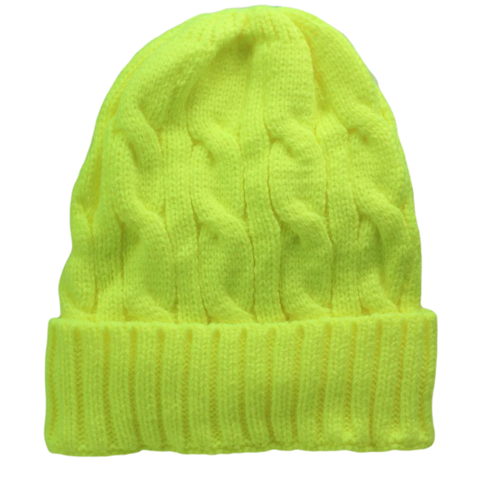 Bright Color Knitted Winter Hats Women Fleece Lined Thermal Beanie Cap for Men Neon Yellow Orange Black Dark Red