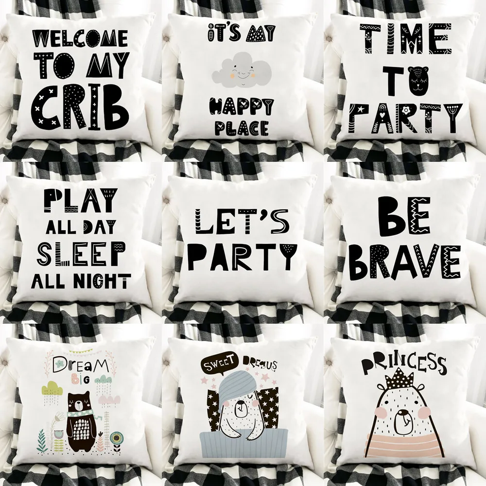 Be Brave Let's Party Pillow Case Decor Cute Cushion Cover for Sofa Simple Letter Print Soft Plush Pillowcase 45x45cm