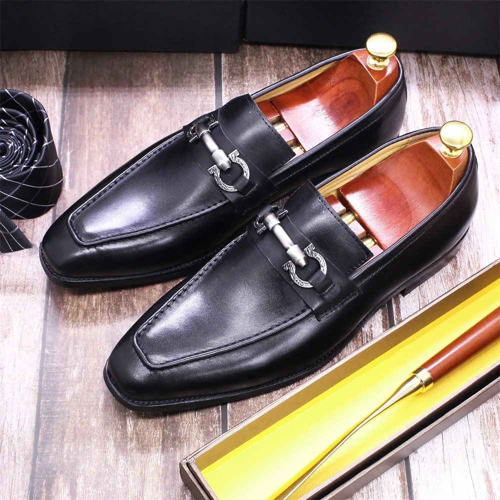 Men Dress Shoes Loafers Genuine Leather Shoes Business Wedding Party Shoes men Slip On Casual Black Shoes Office Formal shoes