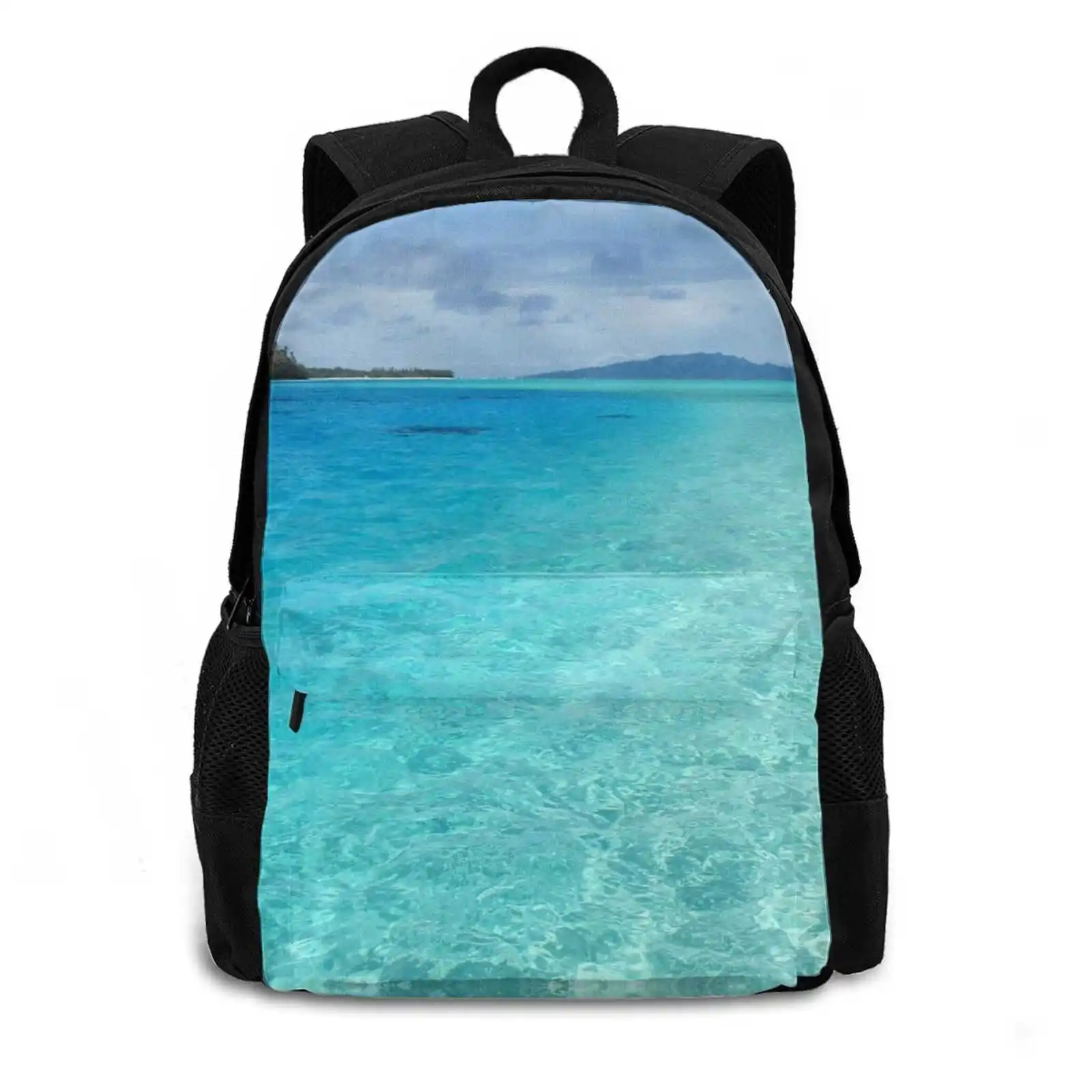 South Pacific Paradise New Arrivals Unisex Bags Student Bag Backpack French Polynesia South Pacific Water Blue Island Paradise