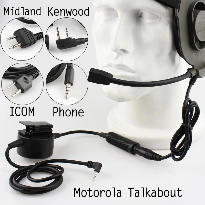 Tactical TCI PPT Headset Radio Push to Talk Cable Interphone Walkie talkie For Motorola Midland Phone ICOM Kenwood/Baofeng Plug