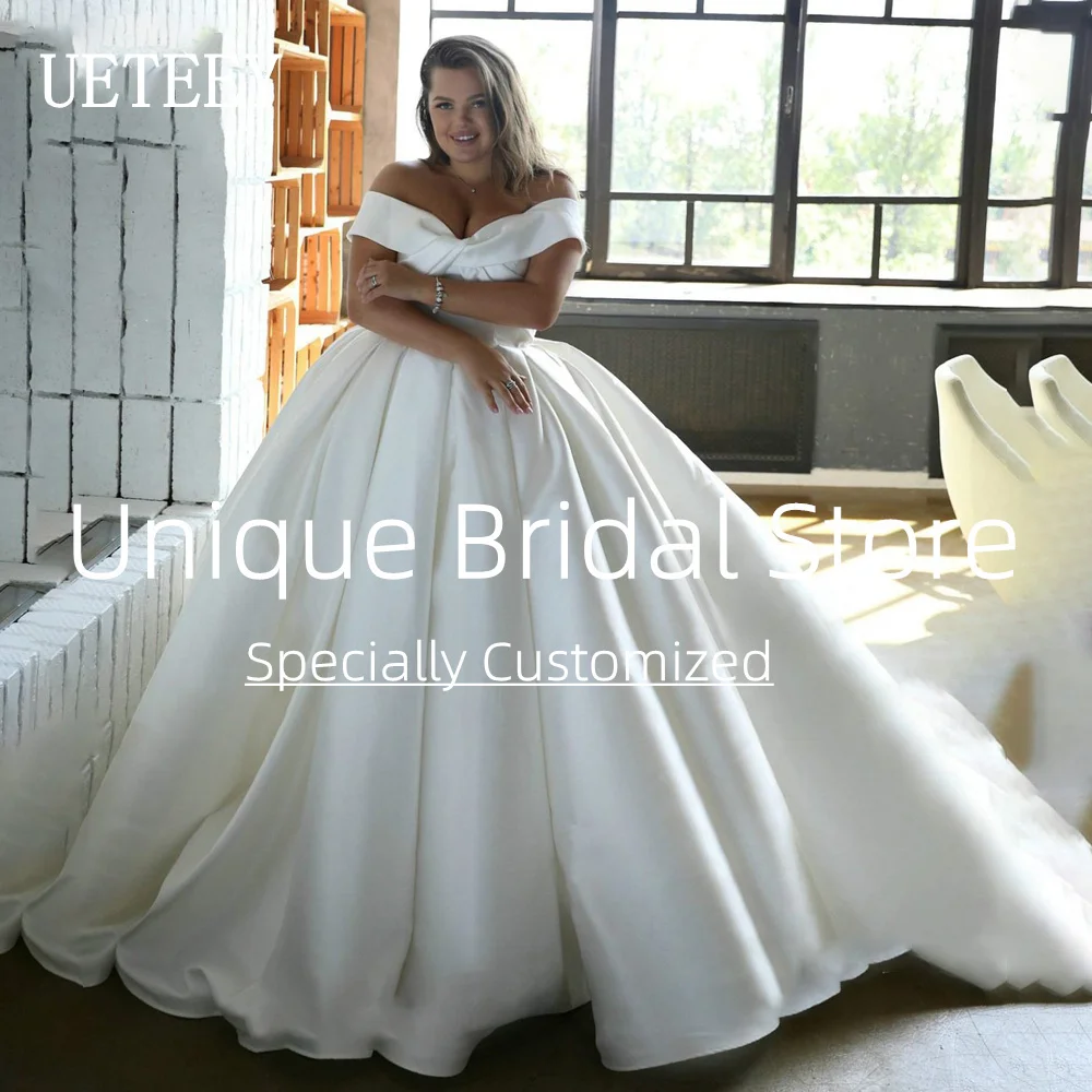 UETEEY Plus Size Wedding Dress Satin Sleeveless Zipper Back 2022 Simple A-Line Sweetheart Princess Bridal Gowns Vestido De Novia