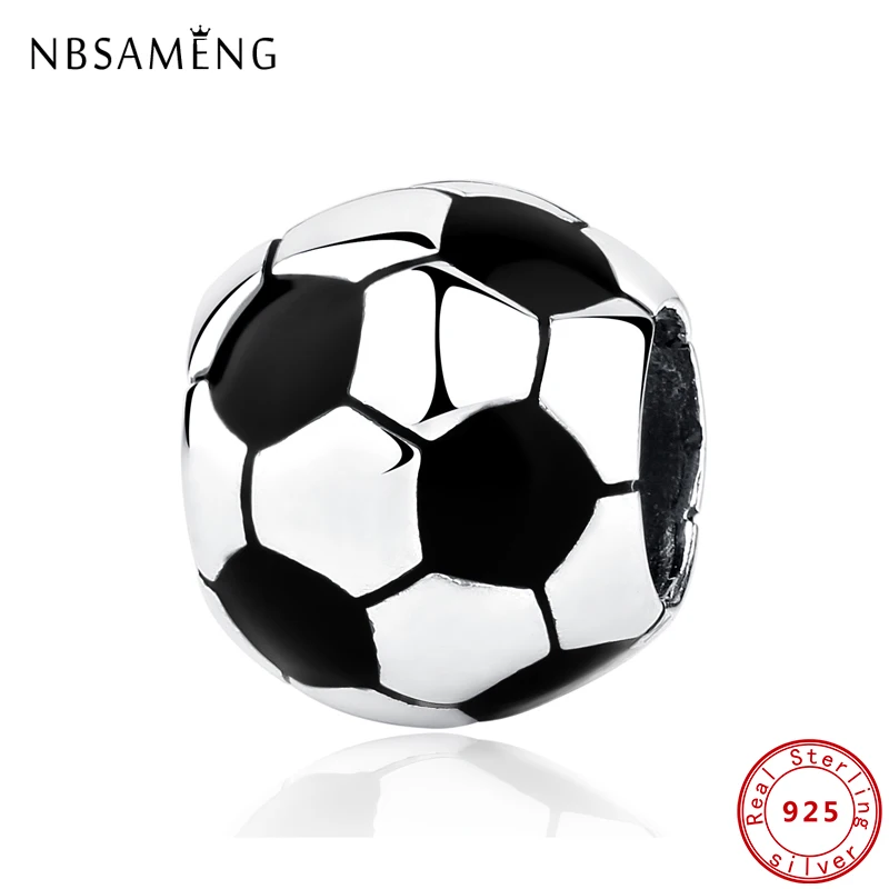 

Original 100% 925 Sterling Silver Bead Charm Soccer Ball Football Charms Fit Pandora Bracelets Necklaces Women DIY Fine Jewelry