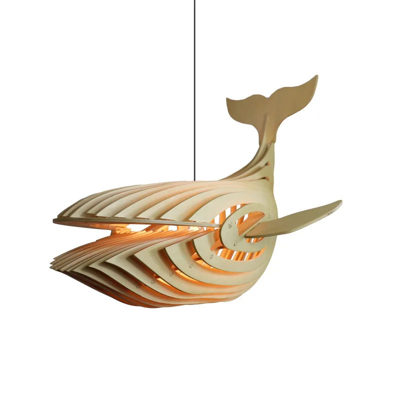 Imagem -05 - Big Wooden Fish Pendant Lamp Whale Wooden Hanging Light Lustres para Quarto de Crianças Iluminação de Sushi Bar Japonês E27