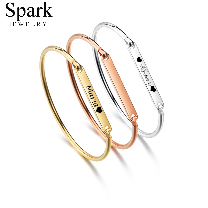 

Spark Personalized Stainless Steel Custom Bangles Bracelets for Women Engrave Name Date ID Gold Color Bracelet Gift