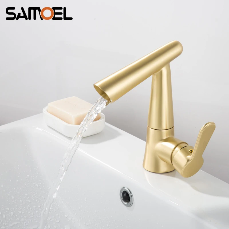 

Nordic Style Modern Creative Brass Gold Brushed Bathroom Sink Faucet Deck-Mounted Waterfall Gray Basin Mixer Water Tap G1136