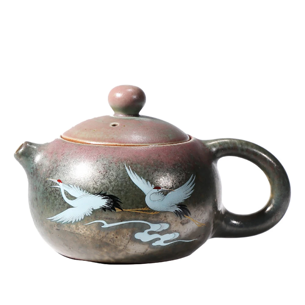 Creative ceramic teapot hand-painted crane rough pottery pot kiln Xishi pot household tea making single pot Kung Fu Tea Set