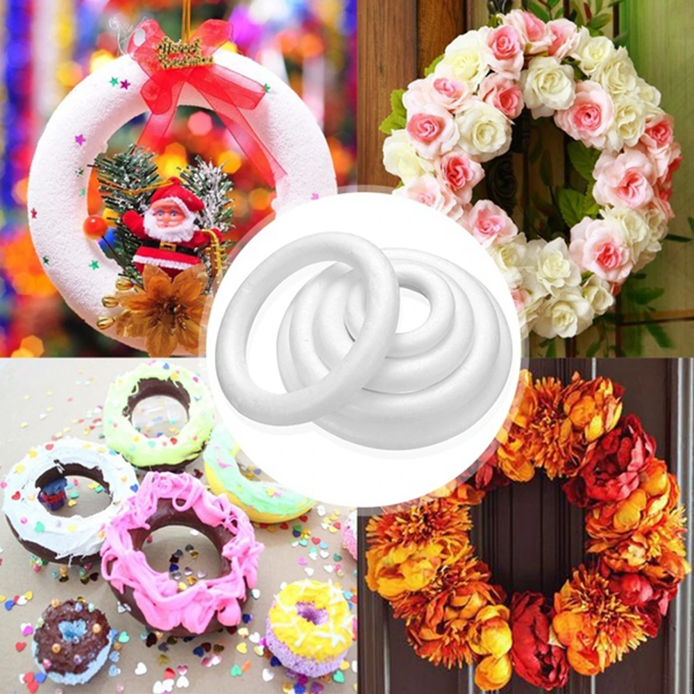 5/7.5/9/10/12/15/17/20cm White Round Polystyrene Foam Ring For Christmas Crafts DIY Handmade Wreath Wedding Party Decorations