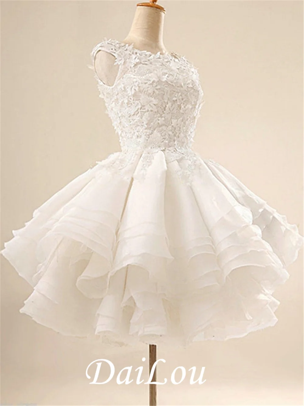 Ball Gown White Floral Homecoming Cocktail Party Valentine's Day Dress Sleeveless Short/Mini Organza with Tier Appliques 2022