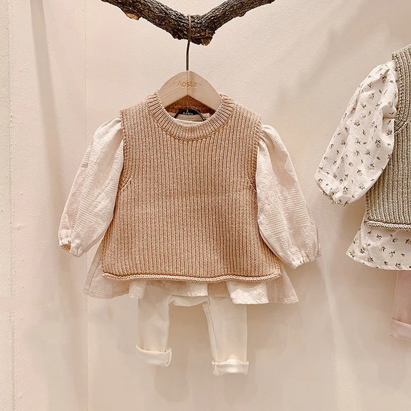 Baby Girls Sweaters Baby Girl Solid Sleeveless Pullover Vest Baby Boys Sweaters Knit Vest Kids Toddler Autumn Outerwear