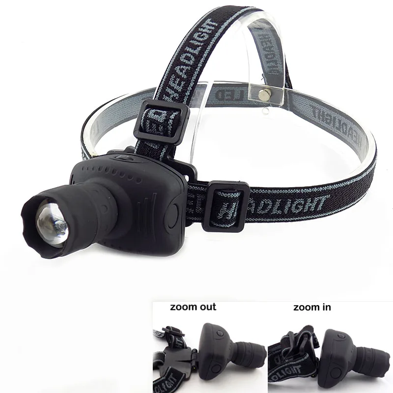 LED Head Torch HeadLight Zoomable Lamp Frontale Lantern Flashlight High Bright Adjustable Headlamp 3-Mode Light 3x AAA Battery