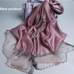 Luksusowe marki kobiety szalik luksusowe letnie szale jedwabne szal damski wrap hidżab foulard kobieta chustka pashmina Pearl jewel pałąk