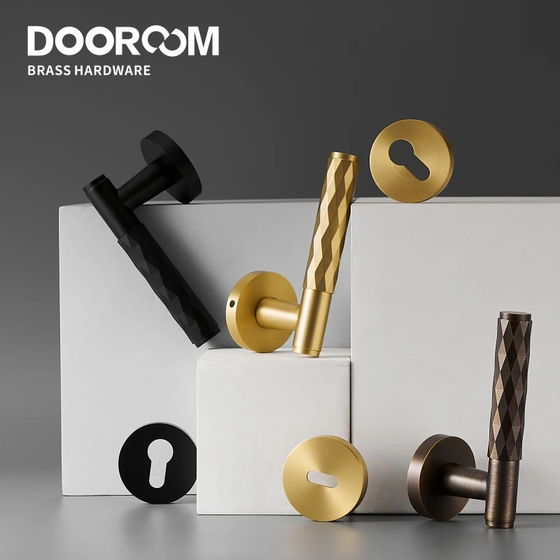 Dooroom Brass Hammered Door Lock Set Interior Bedroom Bathroom Double Wood Door Lever Set Dummy Privacy Passage Key Escutcheon