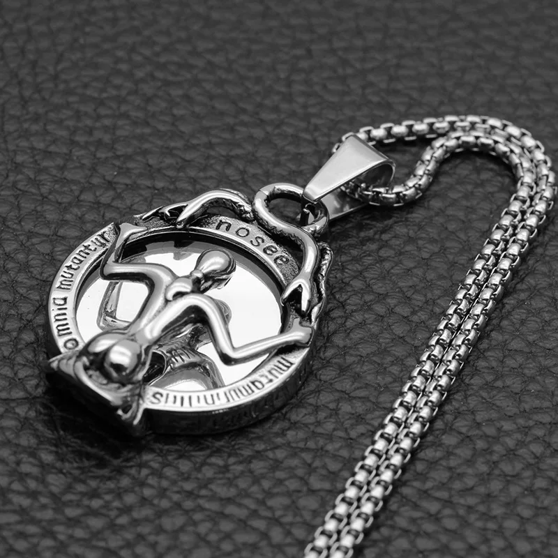 Fashion Photo Demon Mirror Pendant Necklace Stainless Steel Fine Polished Vintage Necklace Hot Sale