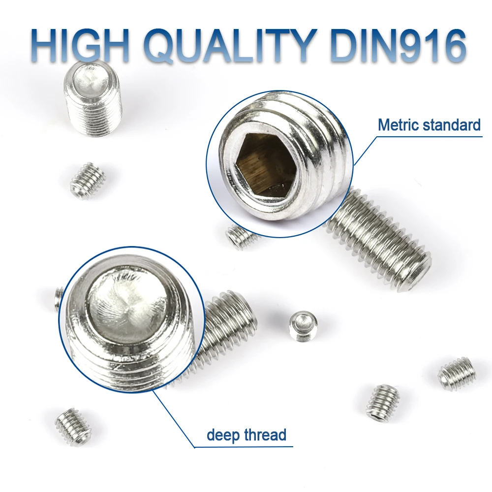 Hex Socket Set Screw Cup Point Stainless Steel M2 M3 M4 M5 M6 M8 M10 Headless Hexagon Socket Grub Screw DIN916