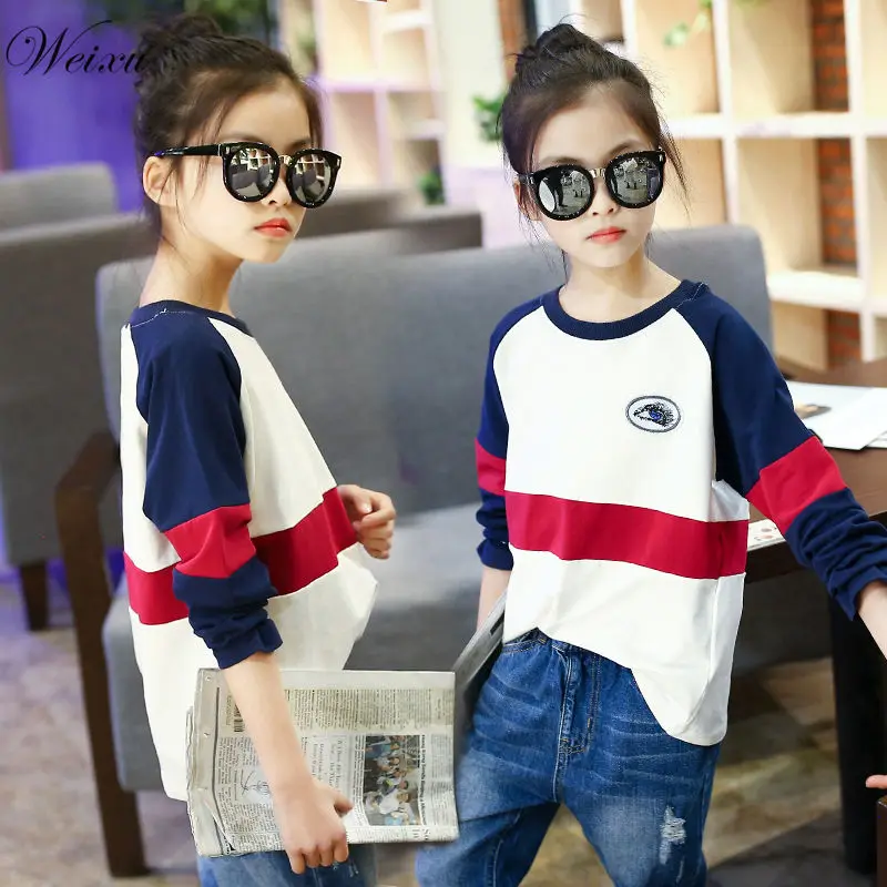 

New Spring Autumn Top T-shirts for Teens Girls Long Sleeve Striped Sweatshirt Children Casual Clothes for Girls 12 14 Years Old