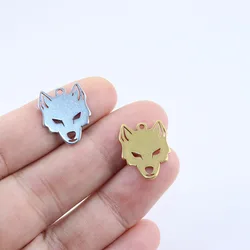10pcs 20mm Wholesale Stainless Steel Wolf Head Charms Pendant DIY Necklace Earrings Bracelets Unfading Colorless 2 Colors