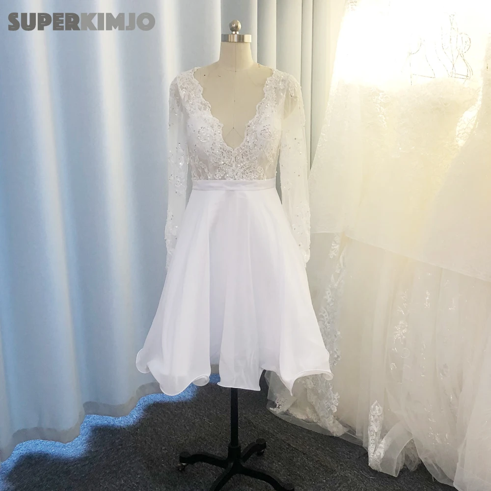 SuperKimJo-Vestidos De Novia blancos, para Novia, Apliques De encaje con cuentas, Trian desmontable, vestido De boda