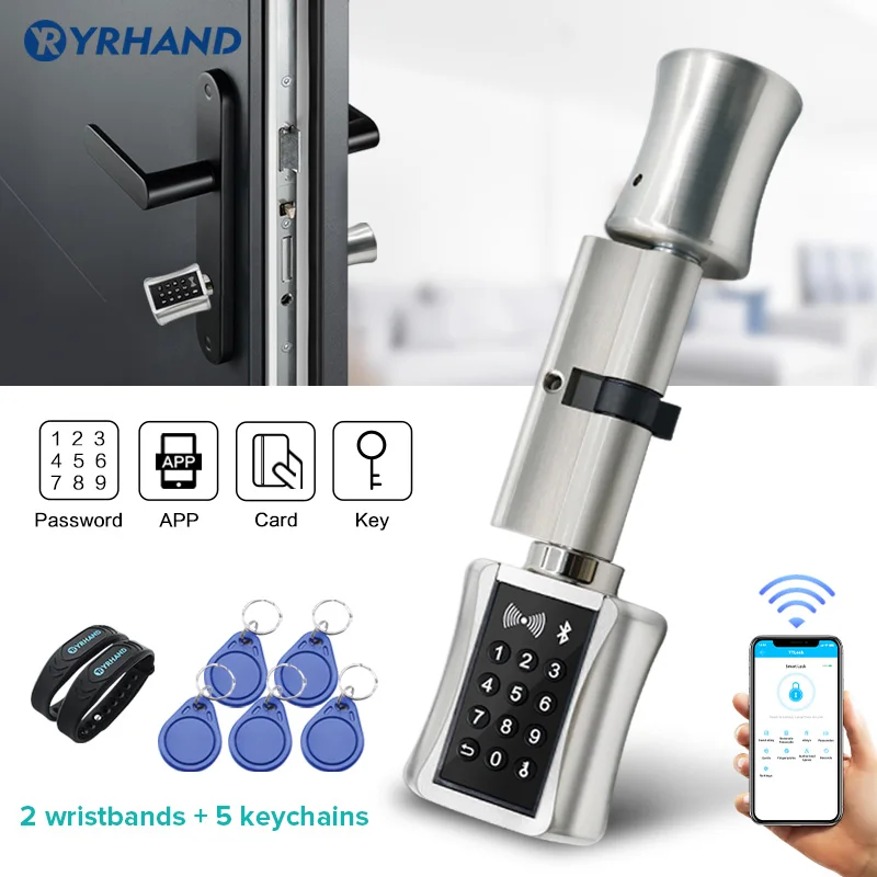 Bluetooth Cylinder Lock TT Lock password card Biometric Electronic Smart Door Lock Digital Keypad Code Keyless Lock Home Airbnb