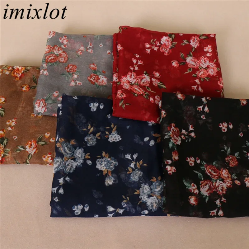 Imixlot New Fashion Autumn Winter Retro Painting Floral Pattern Shawls Muslim Hijab Wraps Headband Long Soft Scarves 180*85cm