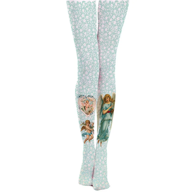 Women's Tights Flowers Angel Printed Lolita Smooth Heat Tech Super Stretch Pantyhose Leggings for Female Lingerie Women Stocking