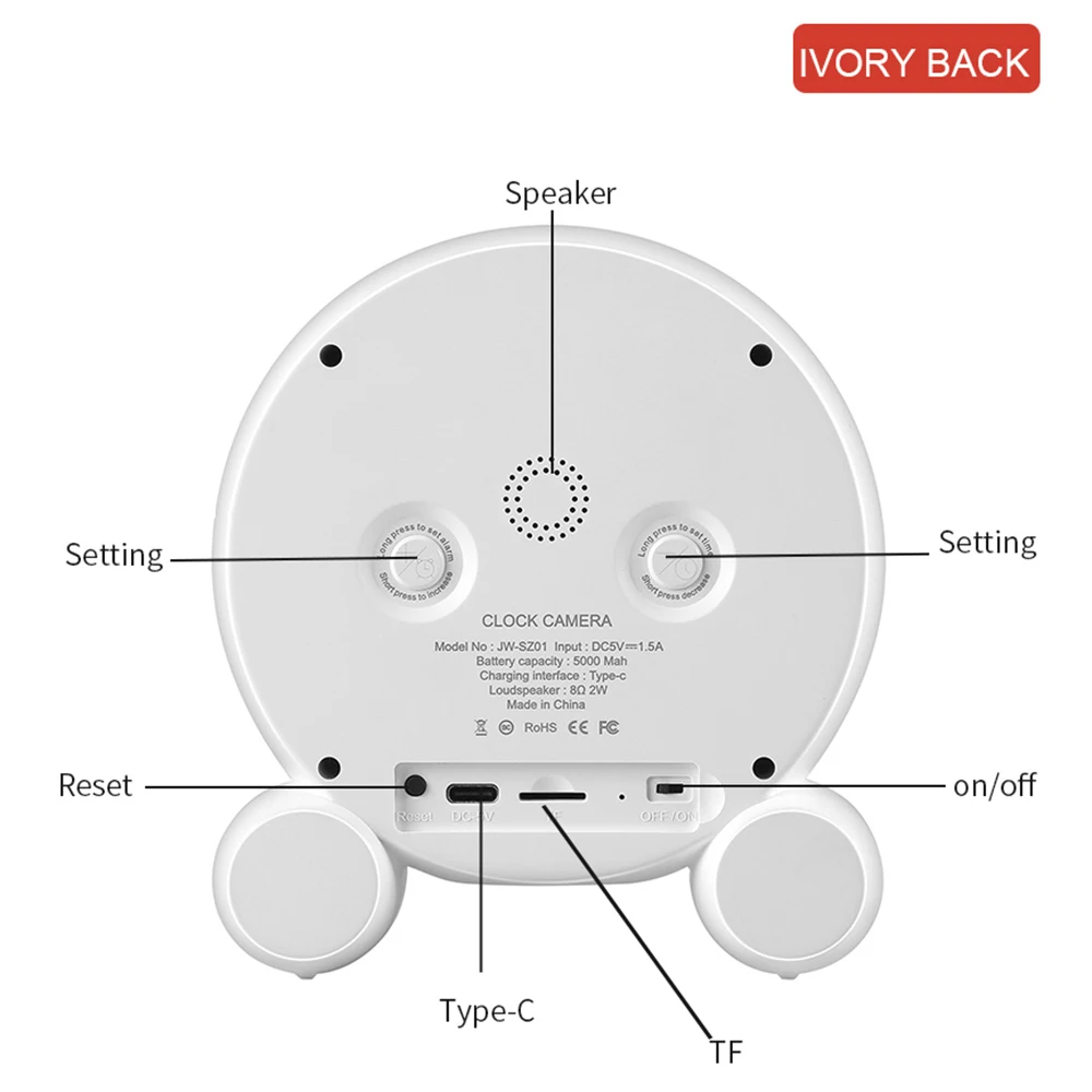 Tuya Wifi Wekker Camera Hd 1080P Nachtzicht Bewegingsdetectie Draagbare Home Security Surveillance Wifi Klok Ip Camera