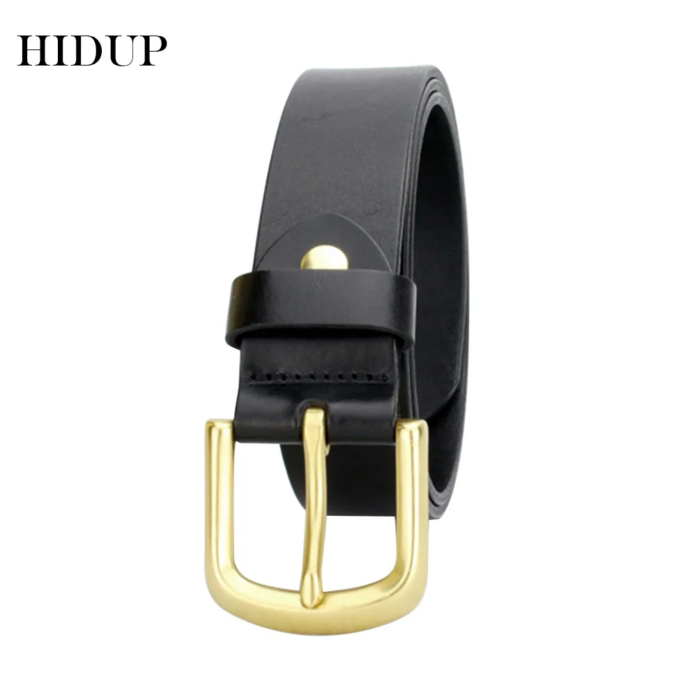 HIDUP Top Quality Cow Belt Simple Design Brass Pin Buckle Belts Men's Casual Styles Genuine Leather Jeans Accessories NWWJ132