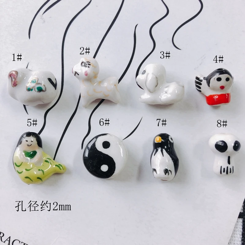 DIY jewelry accessories wholesale cute cartoon sheep puppy penguin skull ceramic hand drawn pendant earring accessories