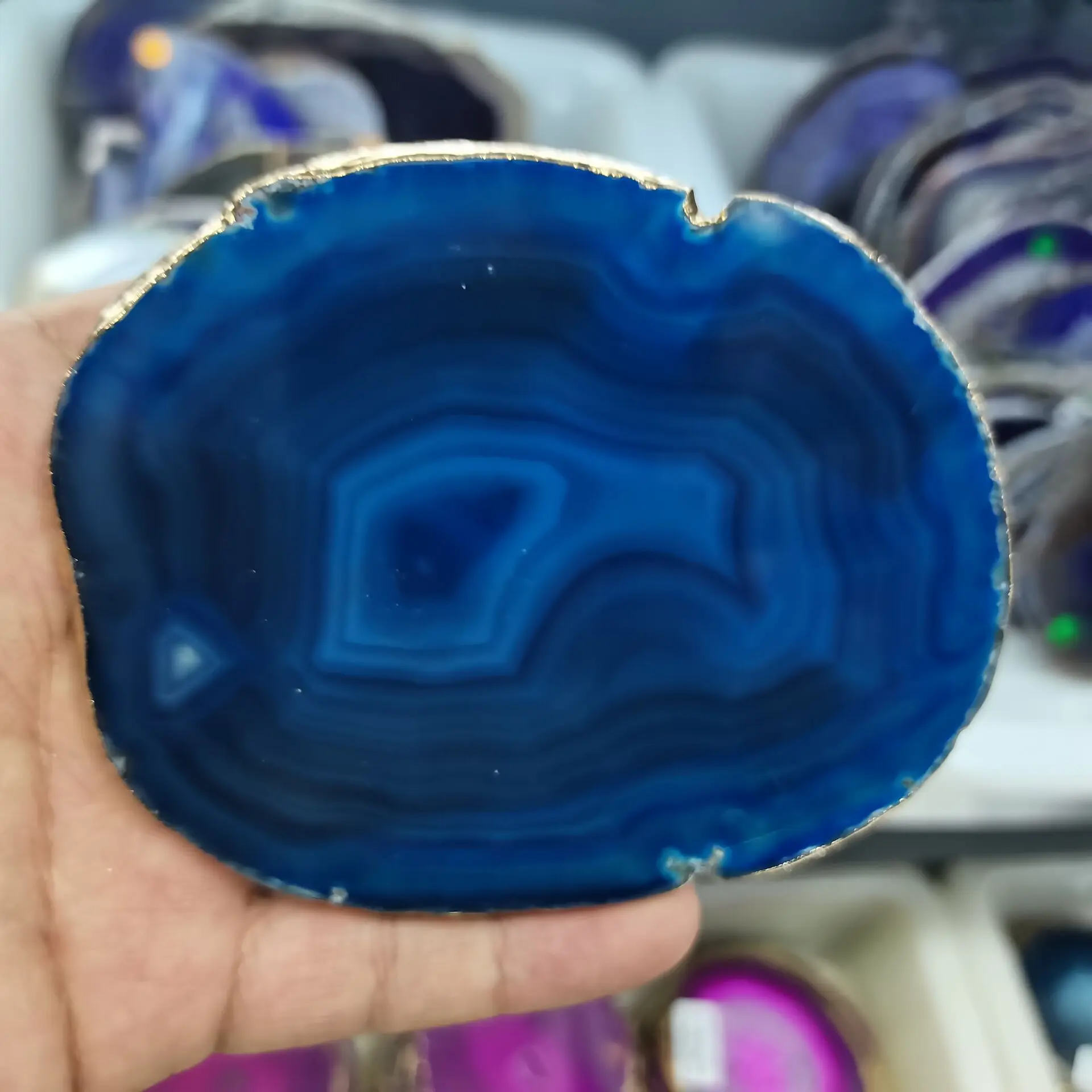 80-100mm  Natural agate slices coaster Polished Agate Gems Crafts Pad coasters gilt lace mineral decoration Stone Holiday Gift