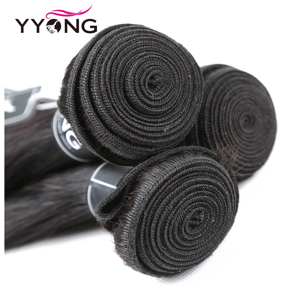 Mèches brésiliennes naturelles Remy lisses-YYong, T4x4x1, avec bonnet en dentelle, partie centrale, lots de 3/4