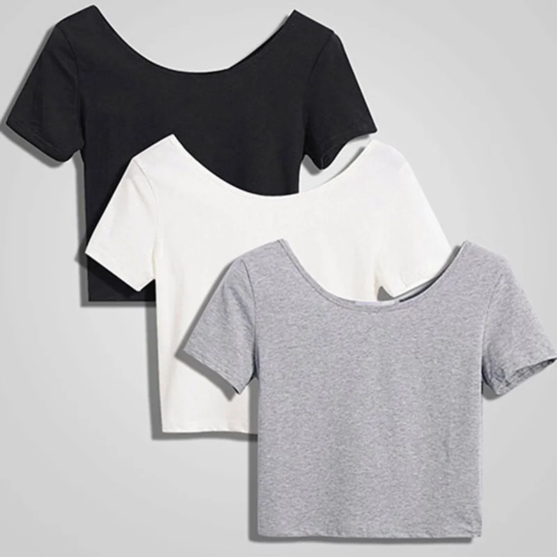 Women\'s Shirt White Tight Short Paragraph Navel T-shirt Female Collar Slim Sexy Short Sleeve Stitching T-shirt , dropshipping