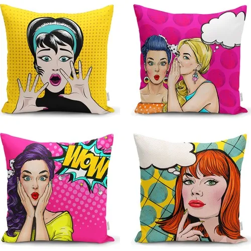 Pop Art Girl 4 Pcs Cushion Pillow decorate Case Set Pillow Cases