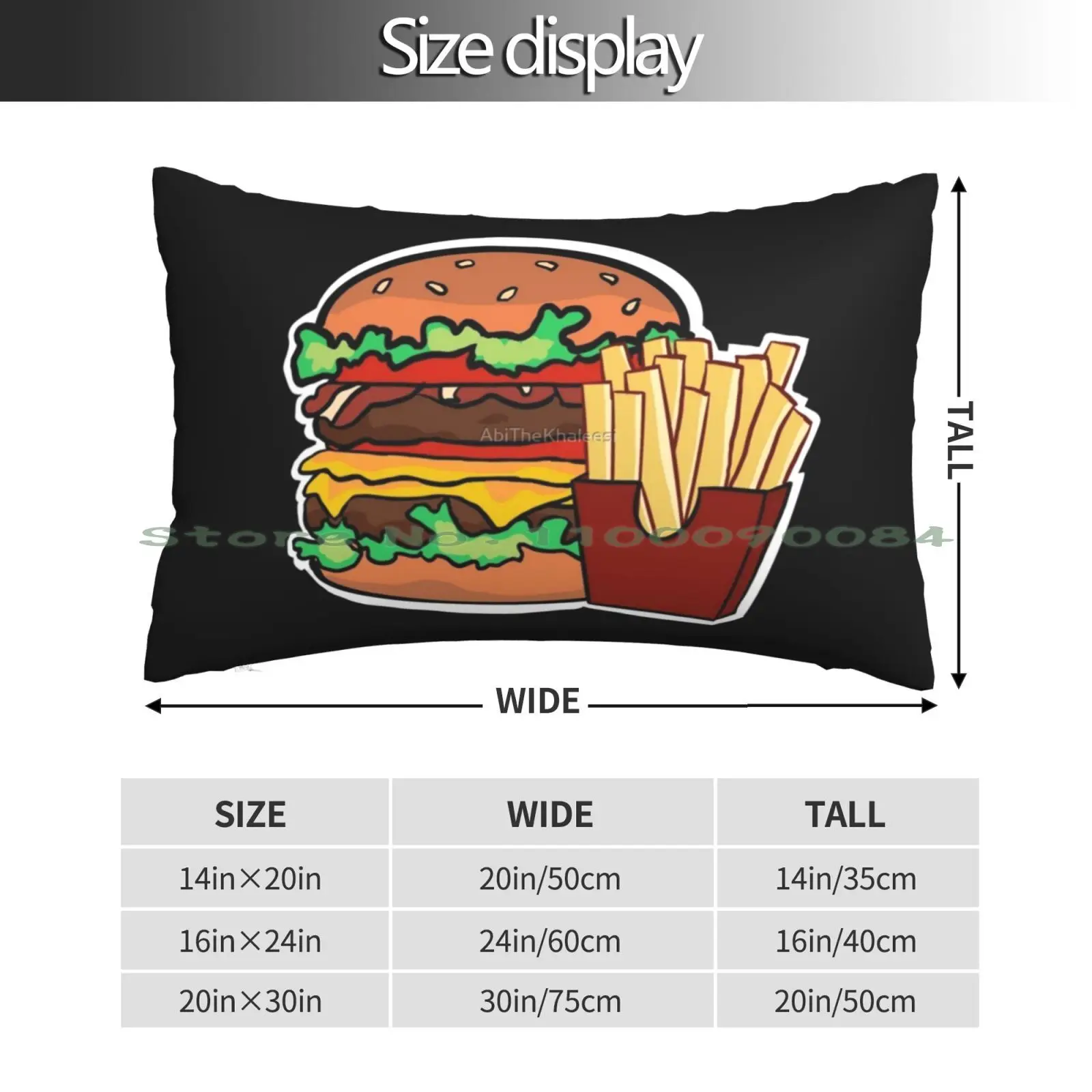 Burger And Chips Pillow Case 20x30 50*75 Sofa Bedroom Chips Fries Burger King S Cheese Burger Hamburger Bacon Long Rectangle