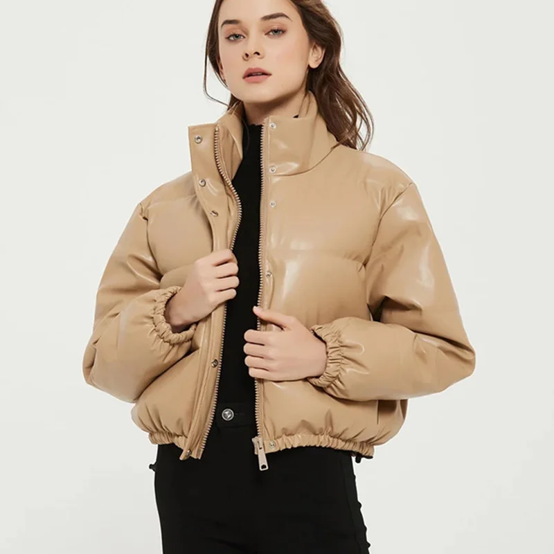 Winter Parkas Women Coat Short Down Jackets For Women Female PU Leather Bomber Jacket Elegant Doudoune Femme Veste Manteau