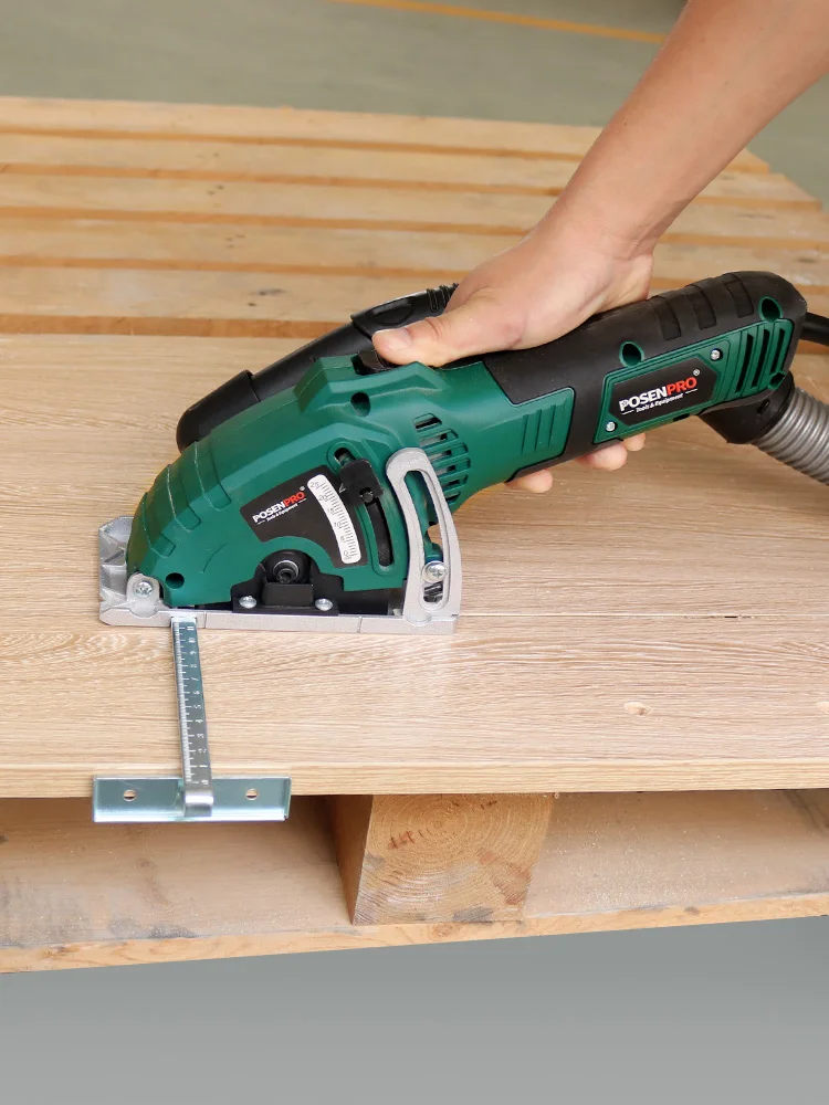 POSENPRO 600W Elektrische Mini-Kreissäge Elektrowerkzeug zum Schneiden von Holz und Metall mit Parallelführungsaufsatz und 3 Sägeblättern