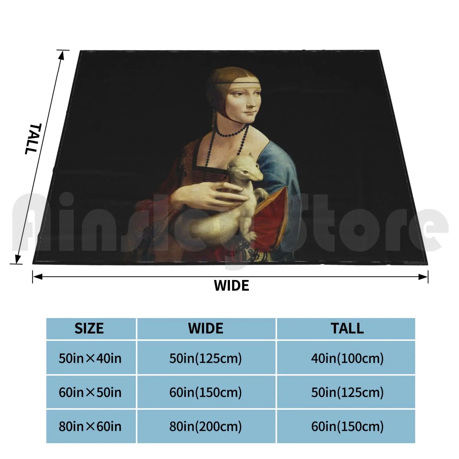 Lady With An Ermine-Leonardo Da Vinci Blanket Fashion Custom Lady With An Ermine Dama Con Lermellino Lady