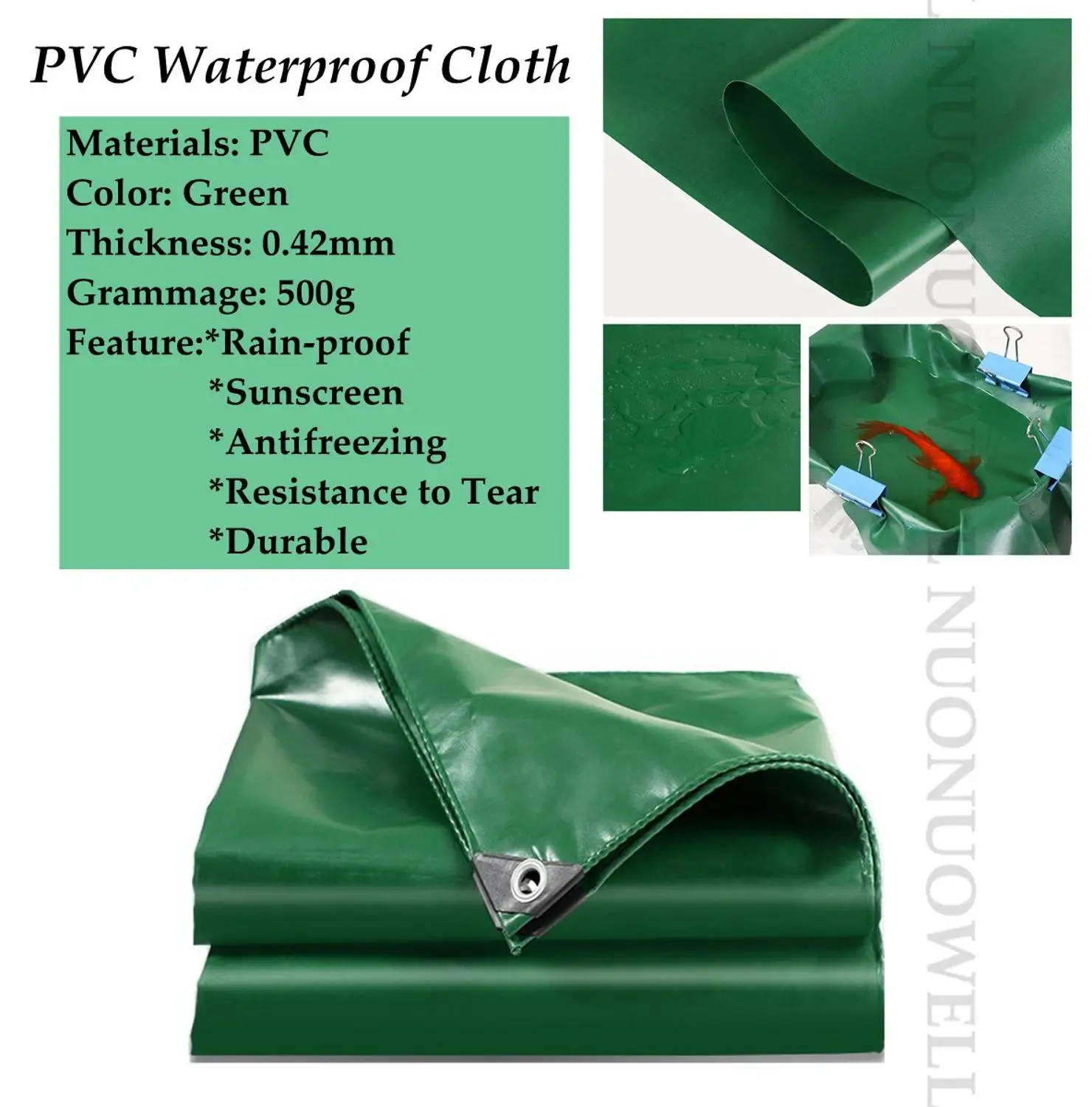 

Customize Size Green 0.42mm Double Sided PVC Waterproof Thicken Tarp Tarpaulin Rainproof Truck Car Cover Outside Shading Cloth