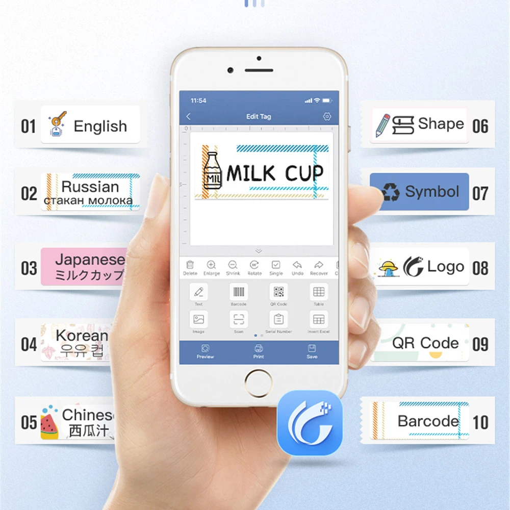 Niimbot D11ไร้สายเครื่องพิมพ์แบบพกพา,กระเป๋ามินิบลูทูธเครื่องพิมพ์ความร้อน,Home Office อุปกรณ์ Fast การพิมพ์