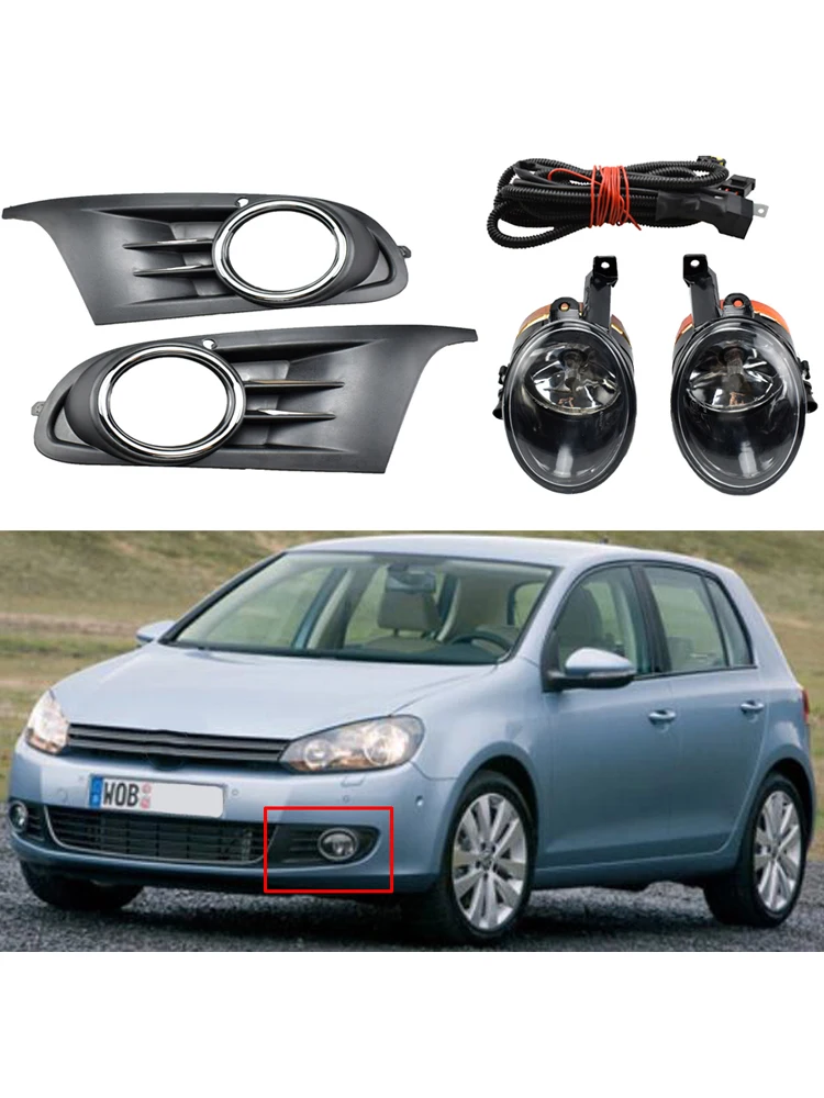 1 zestaw samochodowych halogenowych świateł przeciwmgielnych do Golfa 6 MK6 2009 2010 2011 2012 2013 Przednie światło przeciwmgielne + osłona + wiązka przewodów — zdjęcie 2