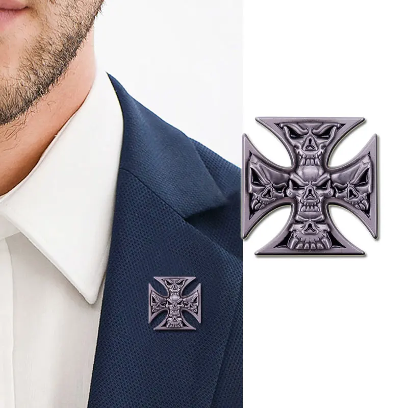 Maltese Gray Iron Cross and Skull Pin Badge Biker Motorcycle, Hot rod and Kustom Kulture World Popular Accessory