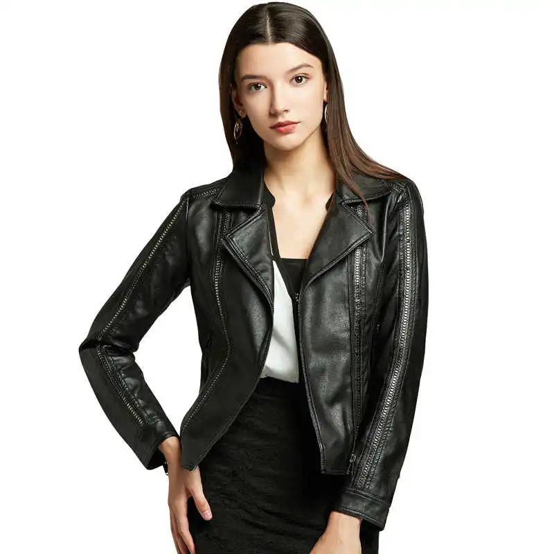Chaquetas y abrigos de cuero sintético para mujer, abrigo de manga larga de estilo gótico Punk, para Otoño e Invierno