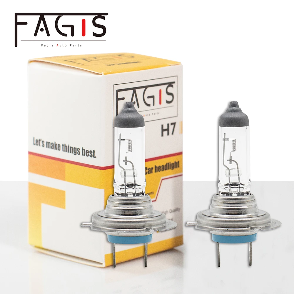 Fagis 2 Pcs US Brand H7 12V 55W White Car Headlight Auto Halogen Bulbs UV Quartz Glass Head Lamps Low/High Beam Lights