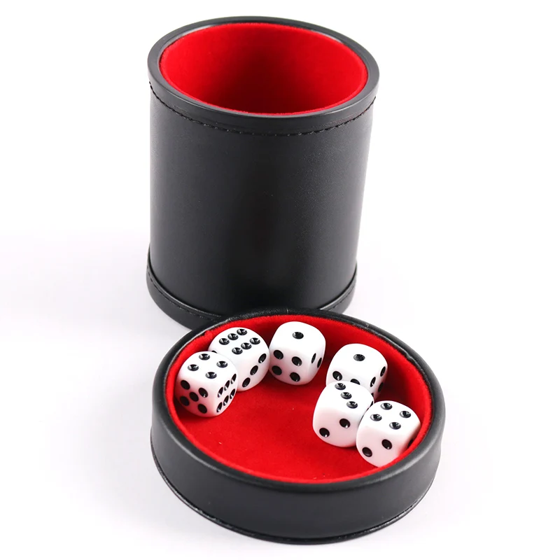 New Double layer Dice Cups New Black PU Leather Red Flannel Dice Cup Bar Game KTV Entertainment Supplies With 6pcs Dices