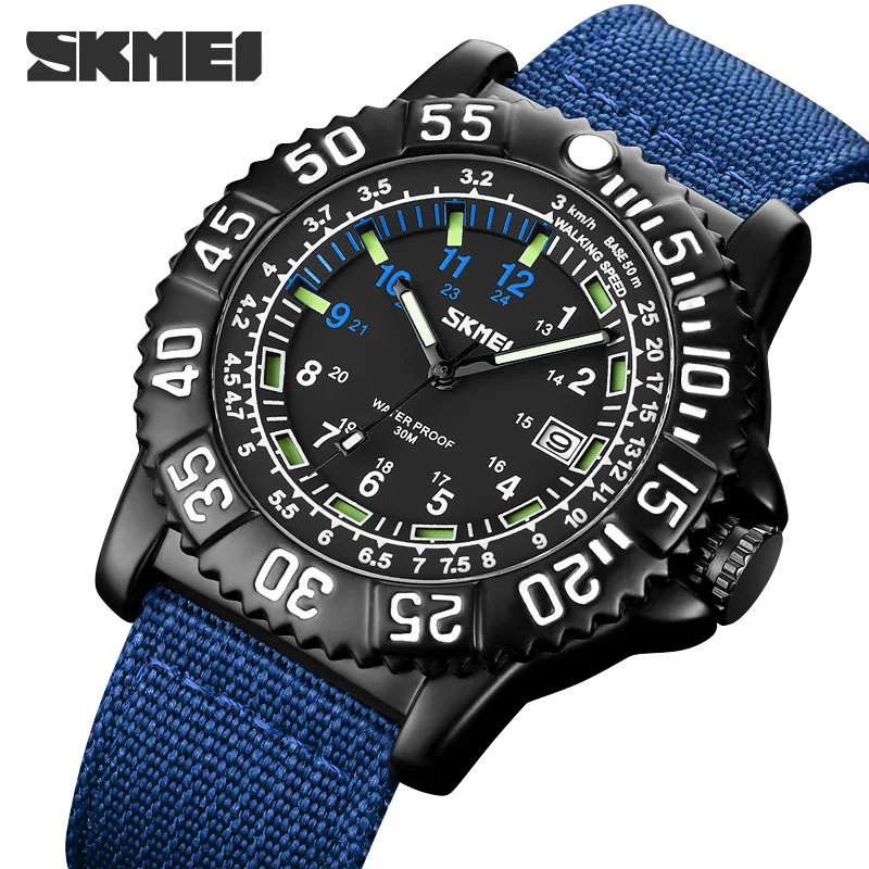 SKMEI Men Watch Luxury Dress Nylon Strap Fashion Wristwatch Simple Dial Design Quartz Watch Calendar 30M Waterproof Clock Man