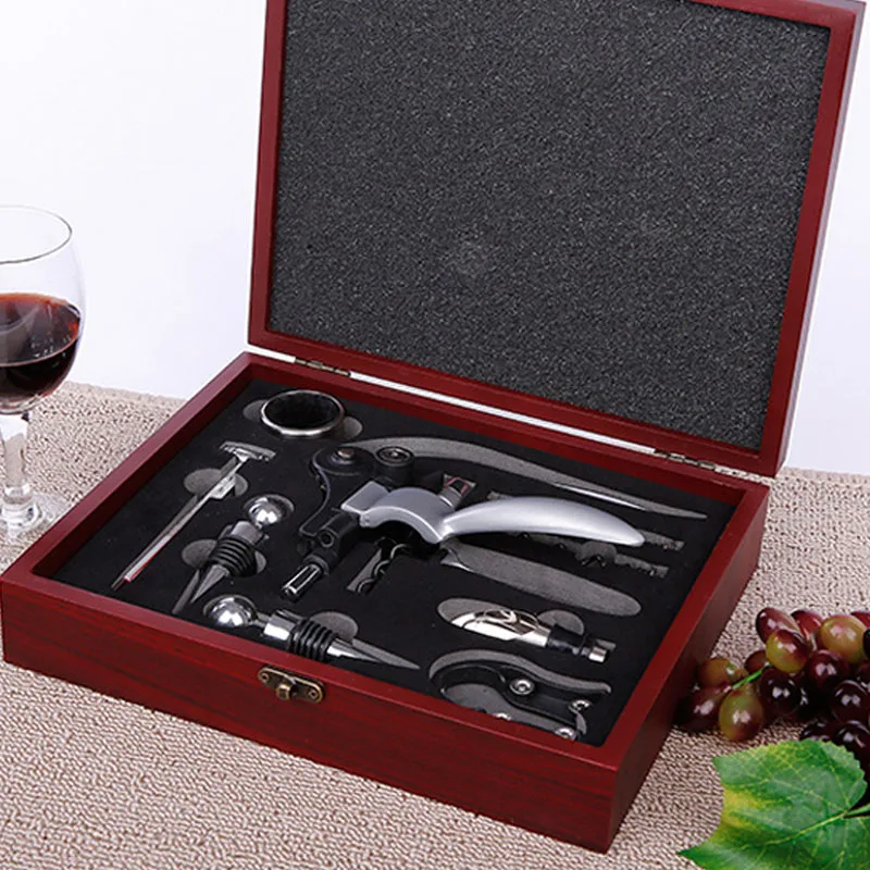 Stainless Steel Opener for Wine Professional Bottle Opener Tools Set with Wood Gift Box Pourer Stopper Foil Cutter Drip Ring Kit