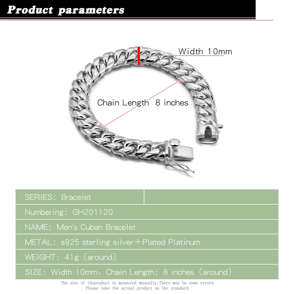 Originální móda 100% 925 mincovní stříbro objímka běžící pás náramek pro muž 10MM 20cm náramek osobnost  muži šperků dar