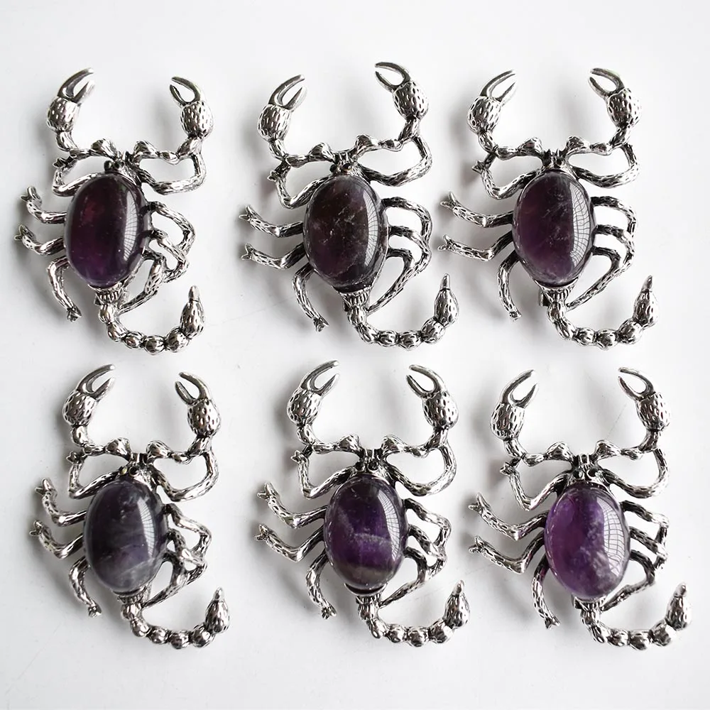 2020 Fashion natural stone amethysts animal scorpion shape Necklace Pendant Brooch for jewelry making 6pcs/lot wholesale