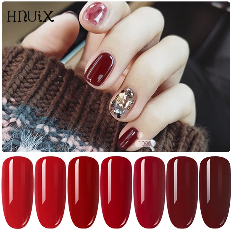 HNUIX 7.3ML เจลเคลือบเงาจีนสีแดงสียาทาเล็บเจลชุดสำหรับ DIY แต่งเล็บ Top Base Coat Hybird เล็บศิลปะการออกแบบ primer